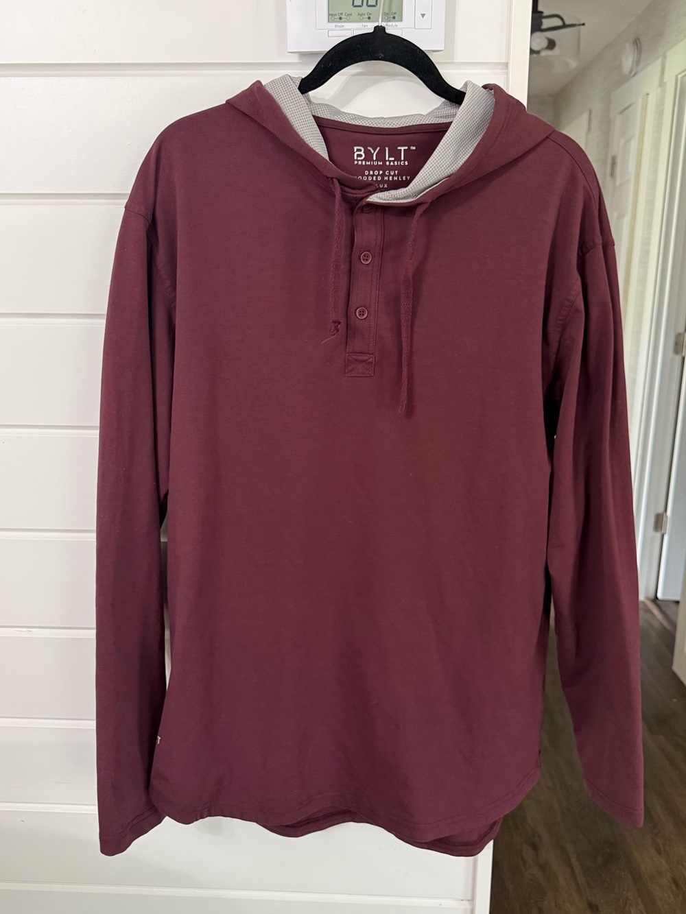 BYLT Premium Basics Drop-Cut LUX Hooded Henley shirt size xl